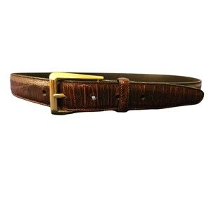 Brighton Men’s Brown Leather Belt Size 34 Gold Buckle Genuine Leather
